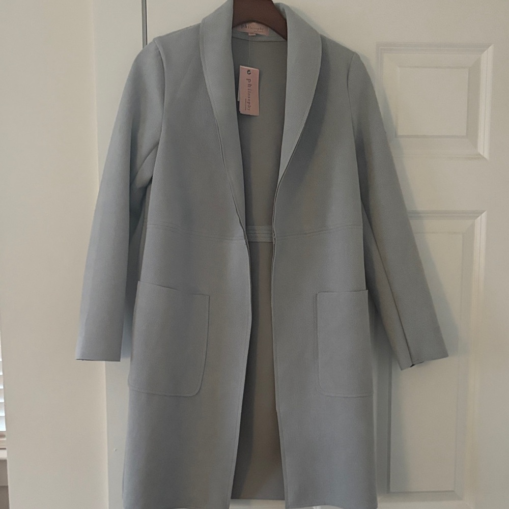 NWT Philosophy faux suede coat. Size xs. Light blue.